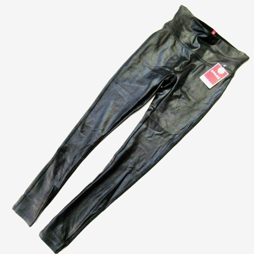 NWT SPANX Petite High Waist Faux Leather Leggings in Black Glossy SP PS